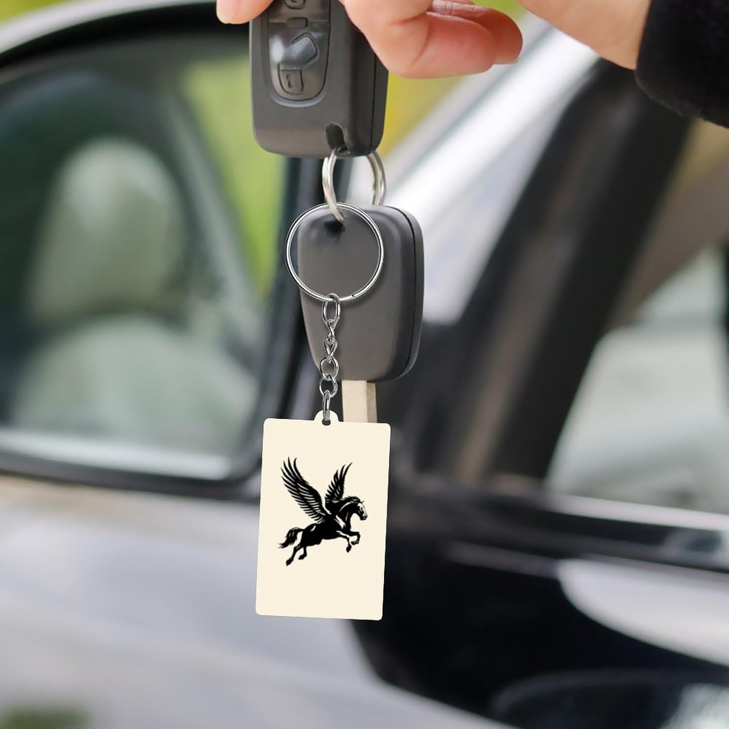Black Winged Horse Pegasus Funny Acrylic Keychain Key Ring image 5