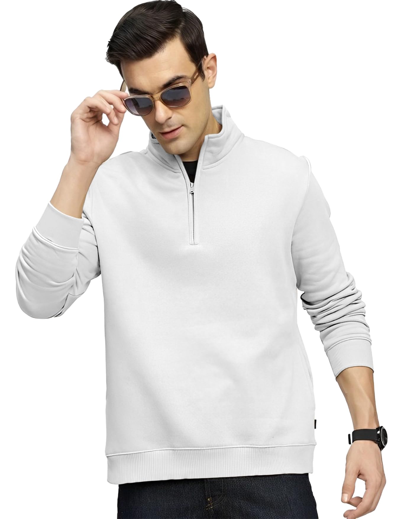ausk Mens Sweatshirt with Neck Zipper || Full Sleeve Polo Collar Jacket for Winter wear Fleece Fabric Sweatshirt for Man-picture-31