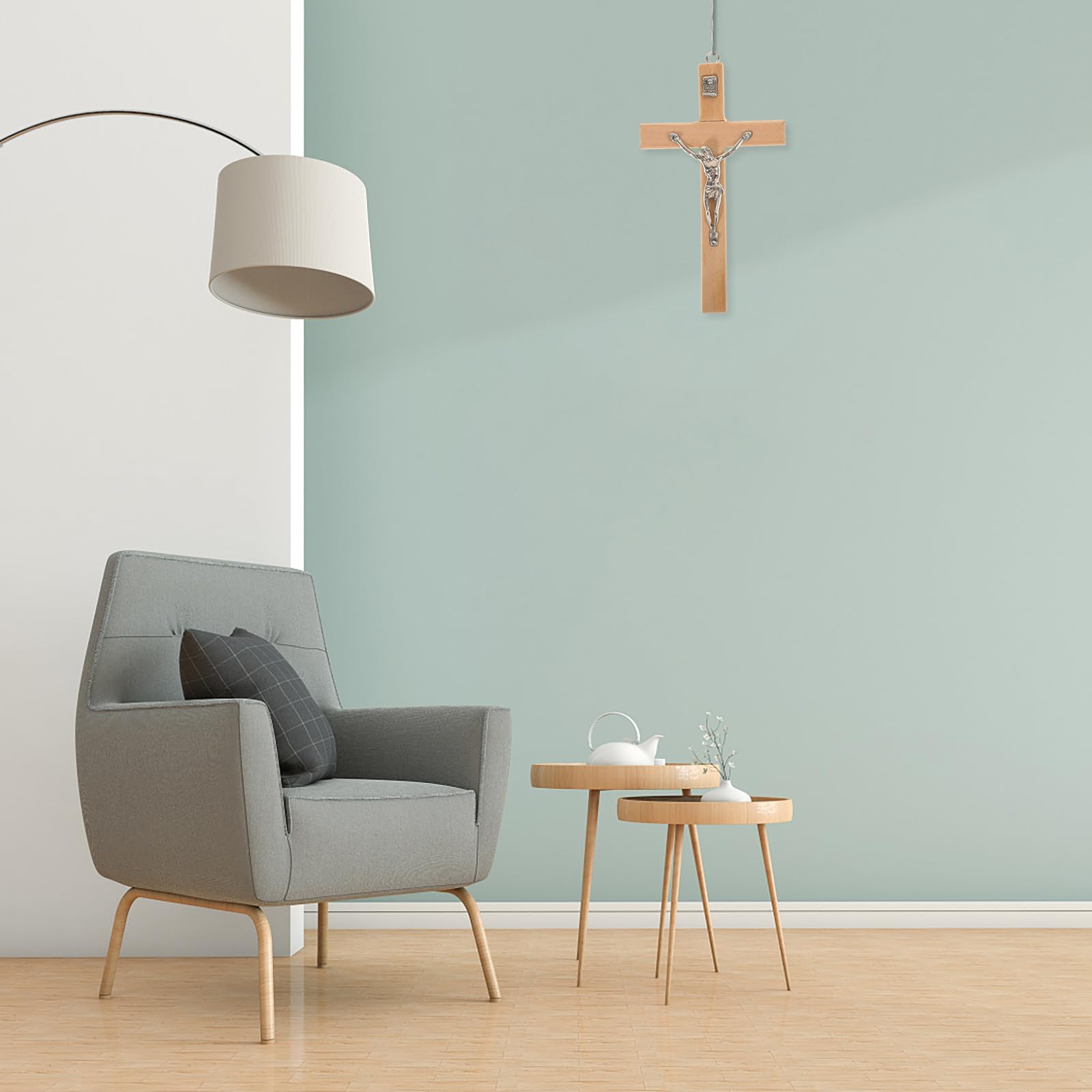 Croix Murale Chrétienne en Bois avec Crucifix de Jésus en Alliage de Zinc – Décoration Murale Catholique Forme Croix