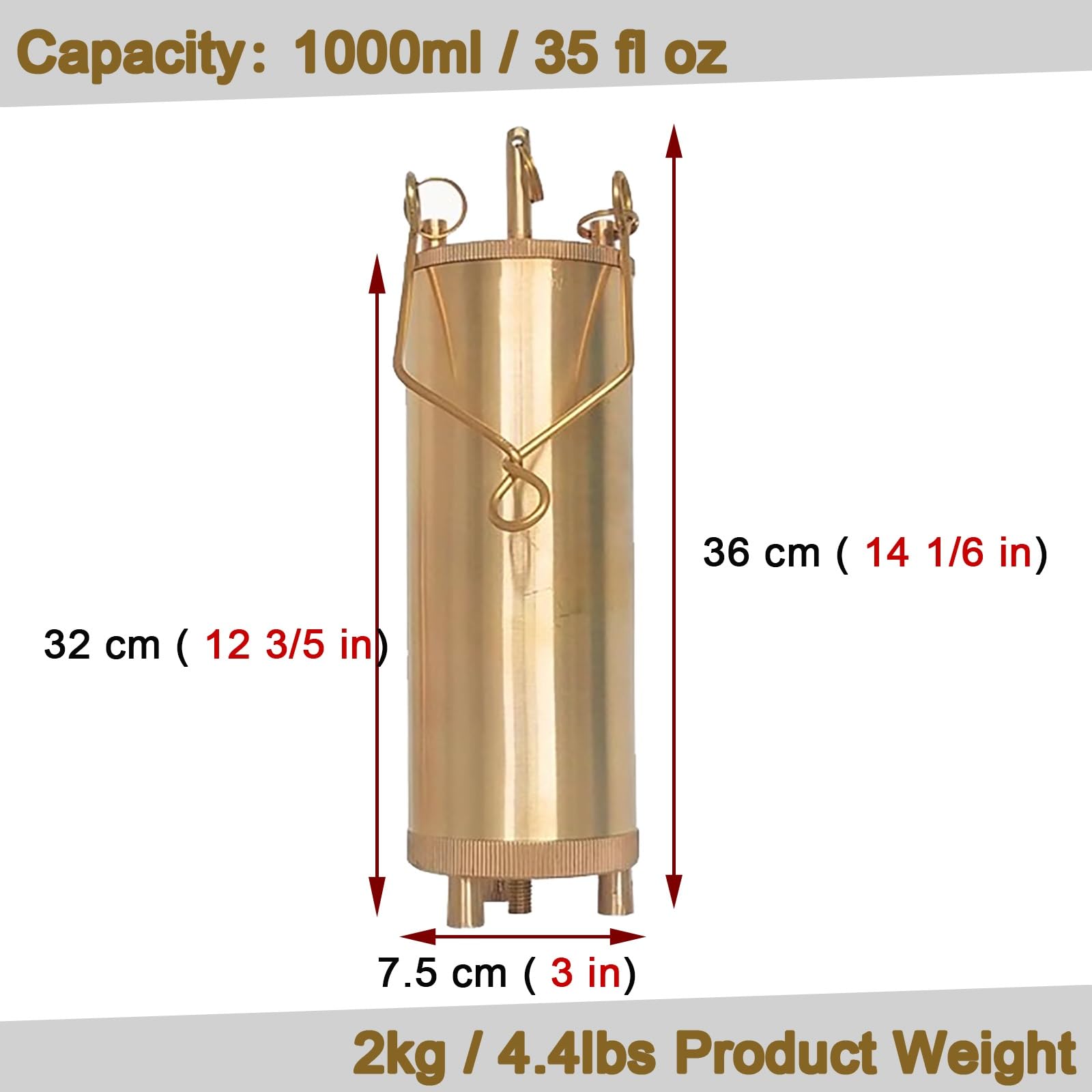 HDYZJQ Deep Bottom Sampler for Industrial Oil Use, 300 500 1000 ml Vertical Liquid Sediment Sampler Analysis Tool, Metals Oil Sampling Collection Device(Brass,1000ml/35 fl oz)