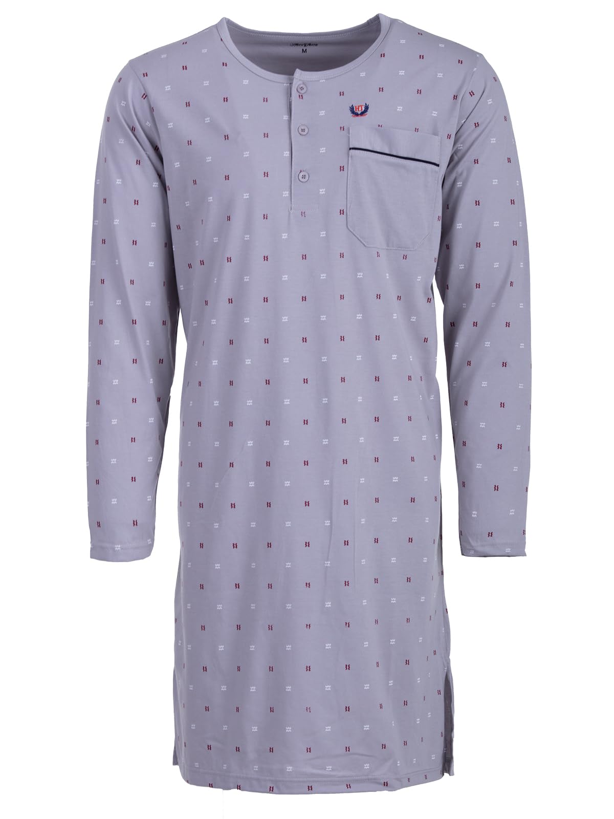 Camisón de manga larga para hombre, diseño de ondas, bolsillo en el pecho, tapeta con botones, talla M-