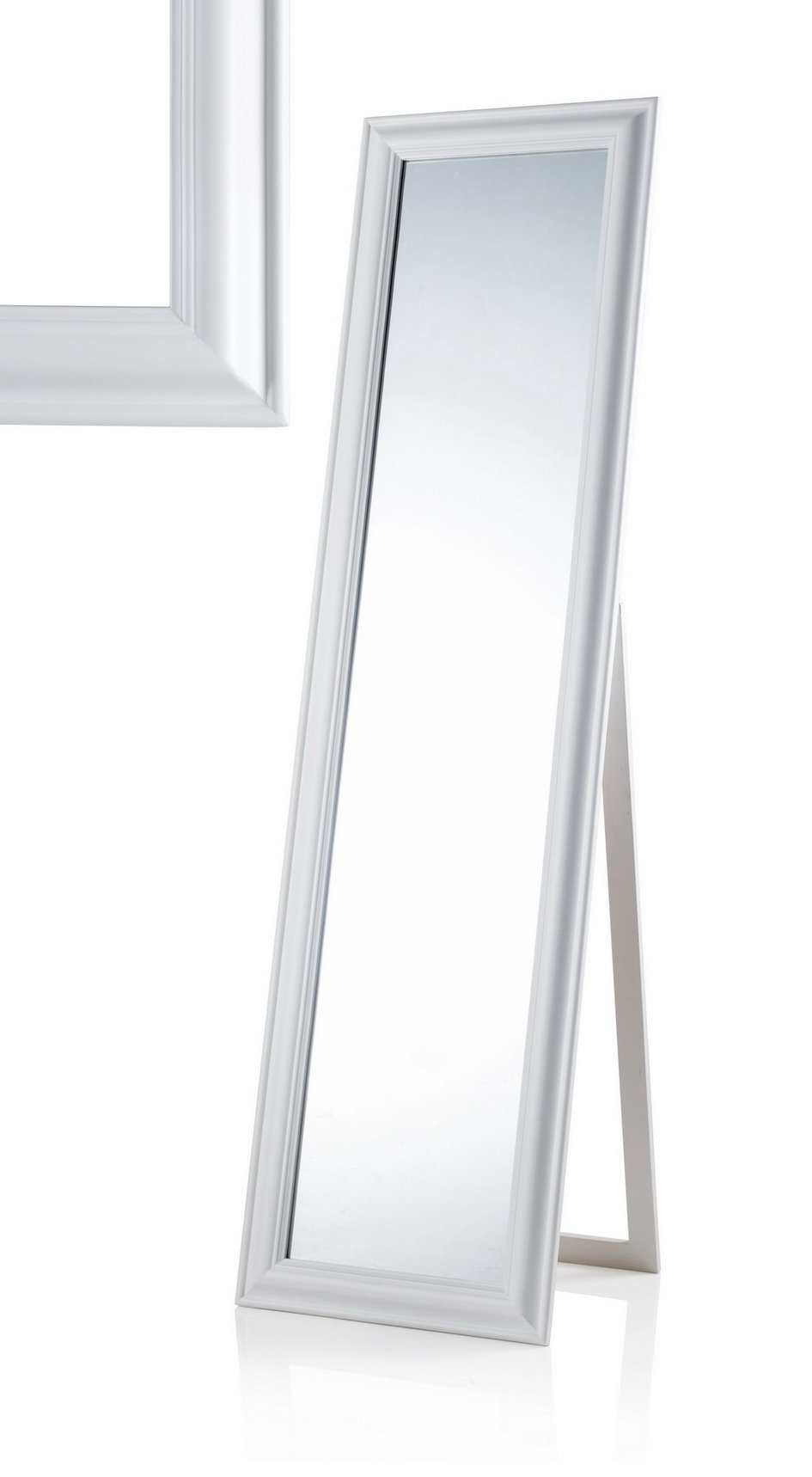 Montemaggi Specchio da Terra con inclinazione Regolabile in Legno Bianco Opaco. Bellissima specchiera in Stile Shabby Chic. Dimensioni: 43,4X4,5X163 cm