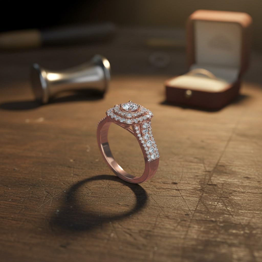 FINEROCK 1/2 Carat Cushion Shape Halo Diamond Engagement Ring in 14K Gold (I1-I2 Clarity)