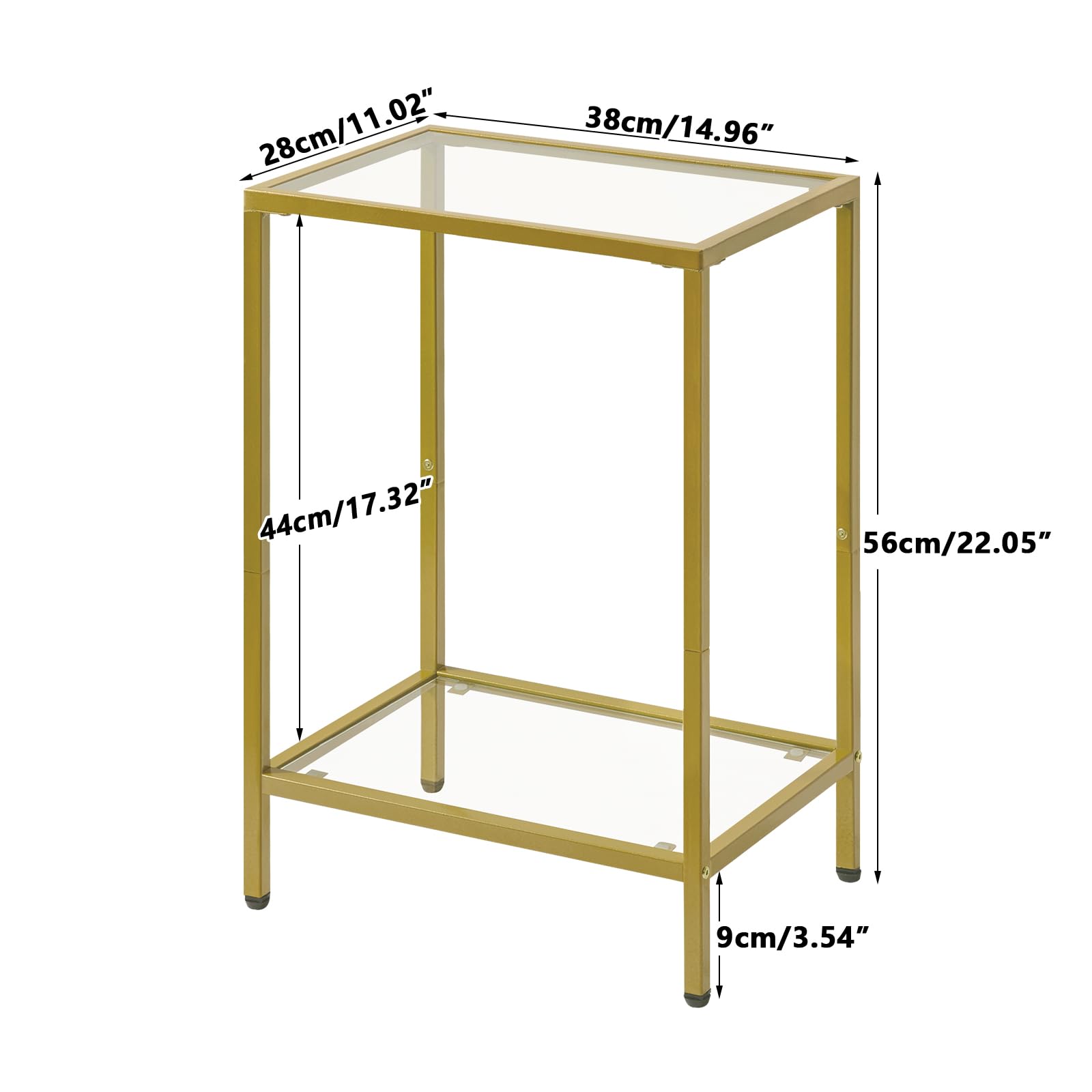 YMYNY Table d'Appoint à 2 Niveaux, Table Basse, Table de Chevet, Table Téléphone, Bout de Canapé, Table pour Salon, Chambre, Couloir 38×28×56CM Dorée HGD002G
