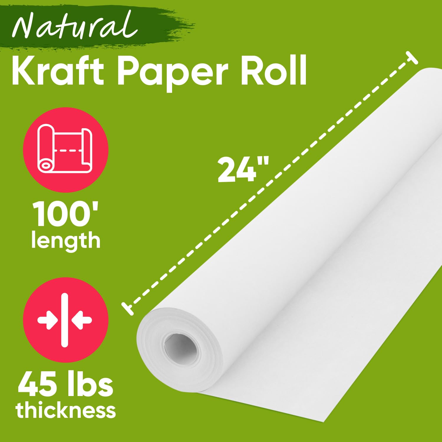 Rouleau de papier kraft blanc de 61 cm x 3048 cm (30,5 m), épaisseur de 20,4 kg, papier artisanal pour école, papier coloré d'art, emballage cadeau, papier d'emballage pour déménagement