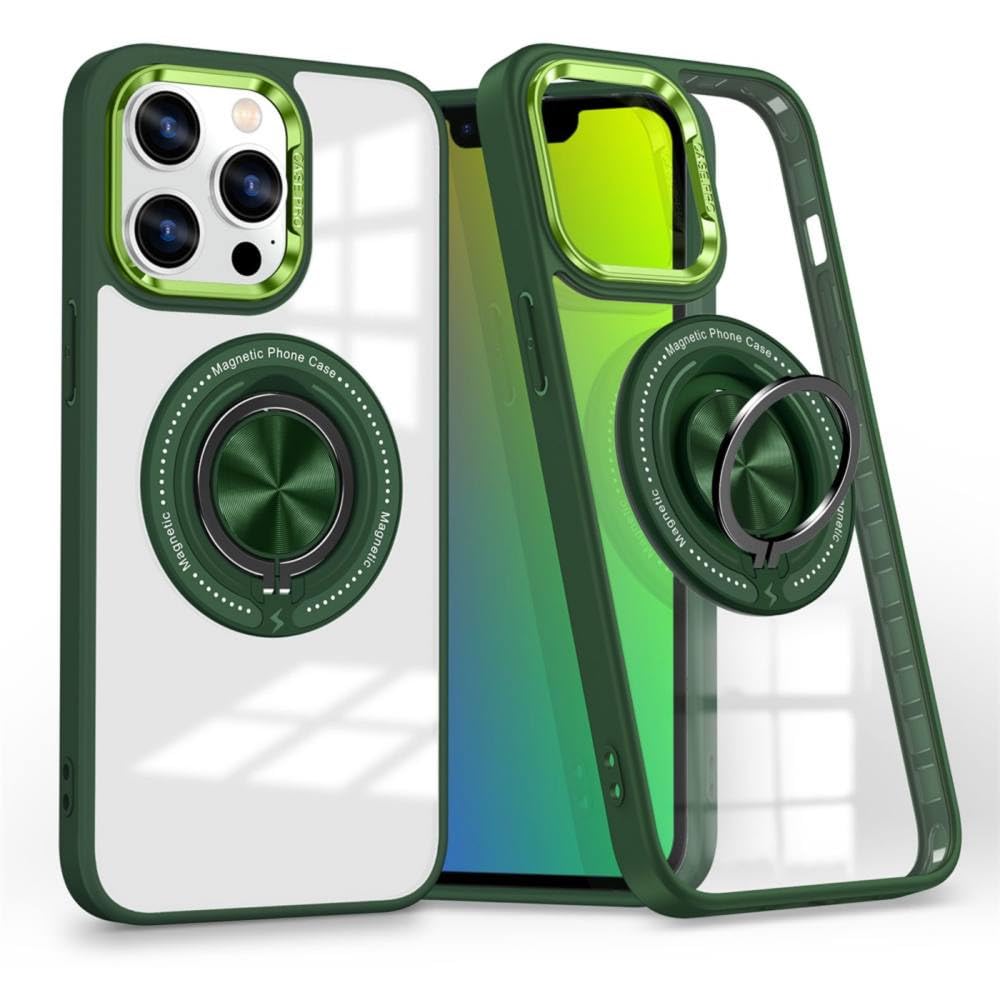 Coque iPhone 14 Pro antichoc verte compatible charge magnétique support bague 360 - 8