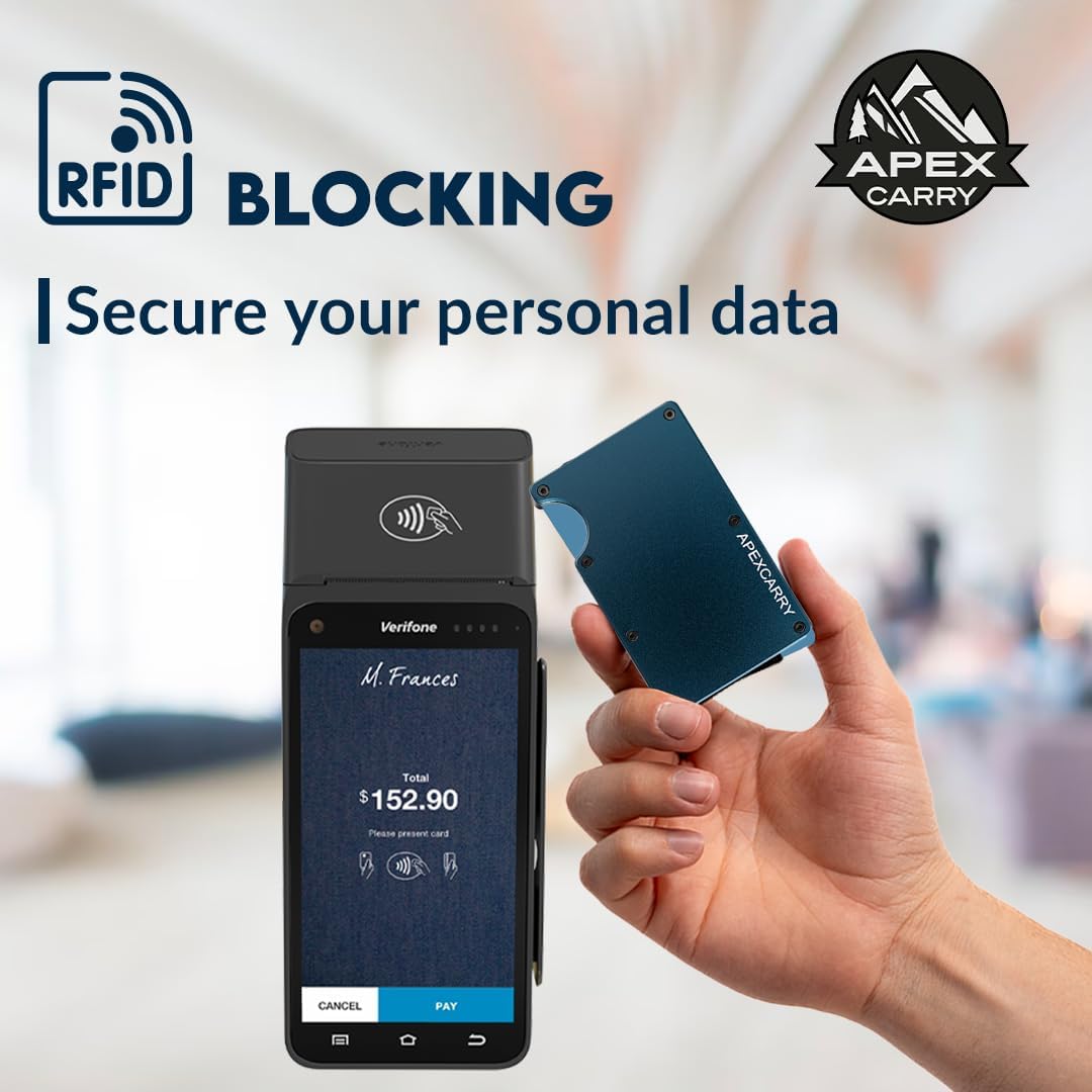 wallets for men - Men's Minimalist Credit Card Holder - Slim Wallet for Men with RFID Blocking - Front Pocket Metal Wallet with Money Clip (Navy) - Image 5