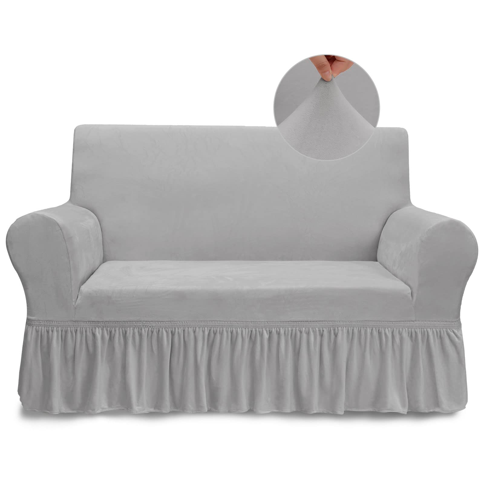 Pretty Jolly Velvet Loveseat Cover with Skirt Super Soft 1piece