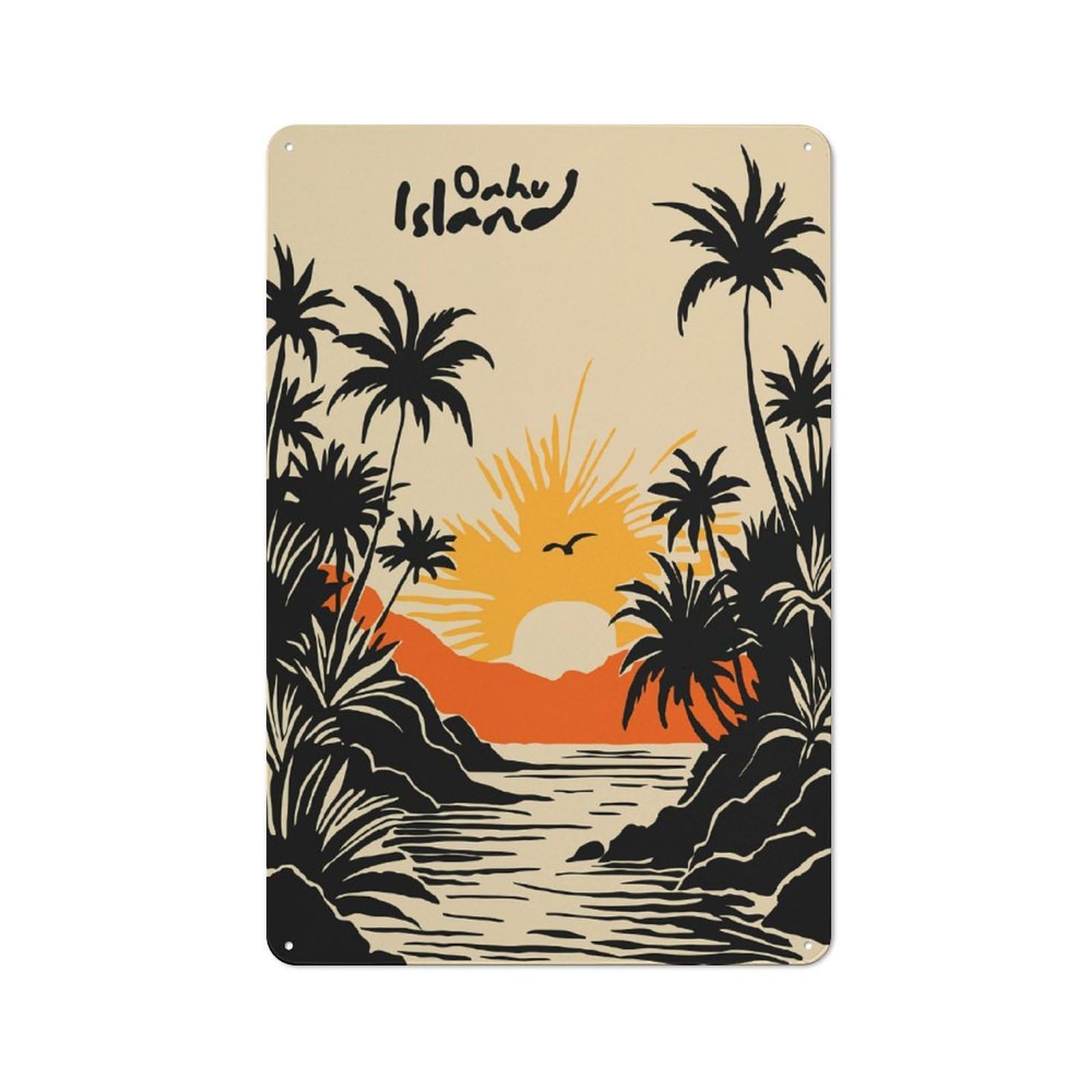 Junmoney Style-13 Oahu Island Tropical Sunset Retro Tin Wall Plaque 30X20cm For Hobby Room Or Studio, For Garage, Workshop And Man Cave Decoration