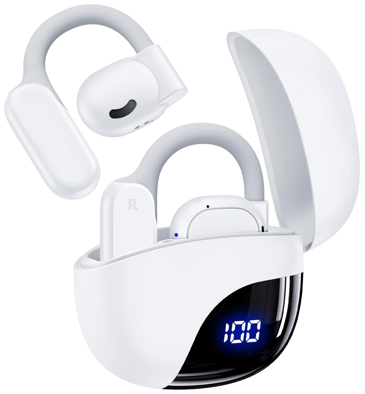 Cuffie Open Ear,80H di Riproduzione Wireless Auricolari Bluetooth 5.3 con Ganci per le Orecchie,Cuffie Bluetooth Sport con Custodia di Ricarica Display Digitale,Impermeabili IPX7, per Ciclismo, Corsa