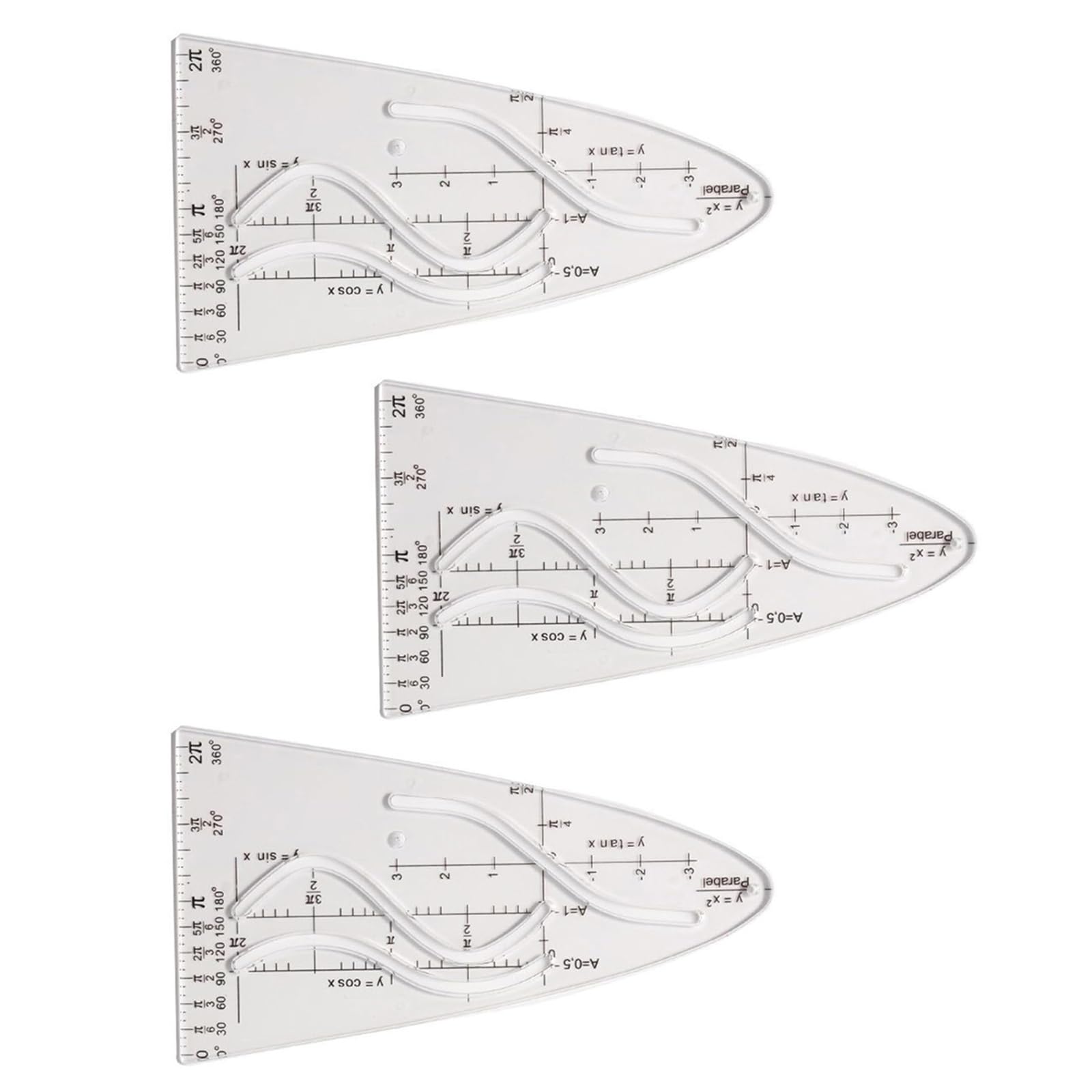 Pffiocix 3Pcs Parabolic Stencil Cosign Ruler With Ergonomic Grip, For Technical Drafting And Calculus Studies, Geometric Tools, Advanced Cosine Geometric Ruler With Parabolic Stencils For Academic Research And