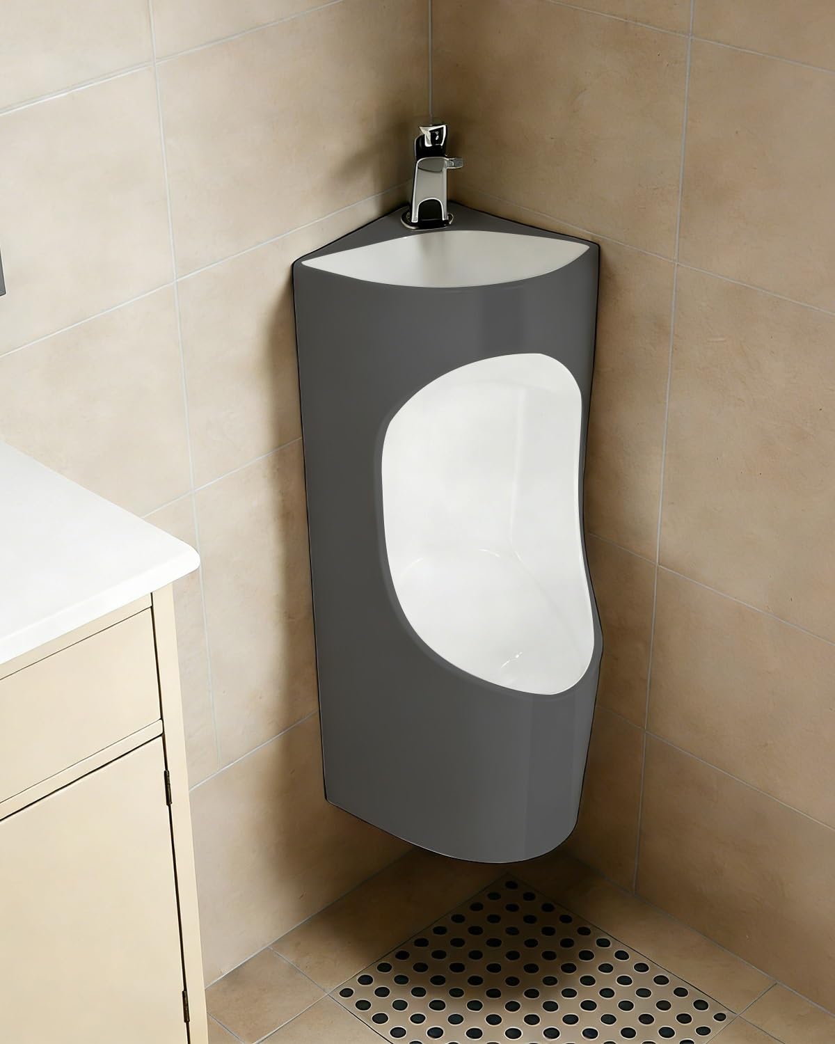 Ceramiczna ścienna męska pisuar z zaworem spłukującym i umywalką, łatwa do czyszczenia domowa toaleta łazienkowa do garażu, szopy lub hotelu