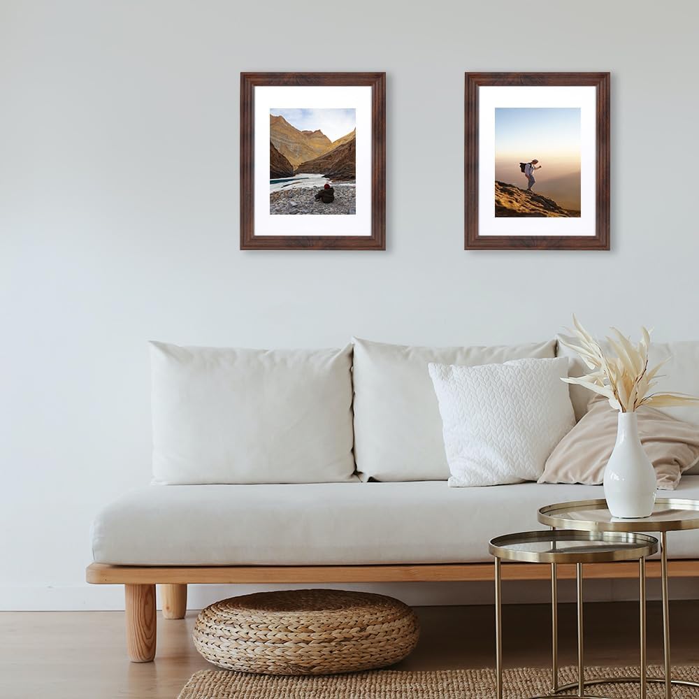 11x14 Picture Frames Rustic Brown Wood Pattern Set of 2 Photo Frames, for 8x10 with Mat or 11x14 Without Mat Gallery Wall Display Wood Frame