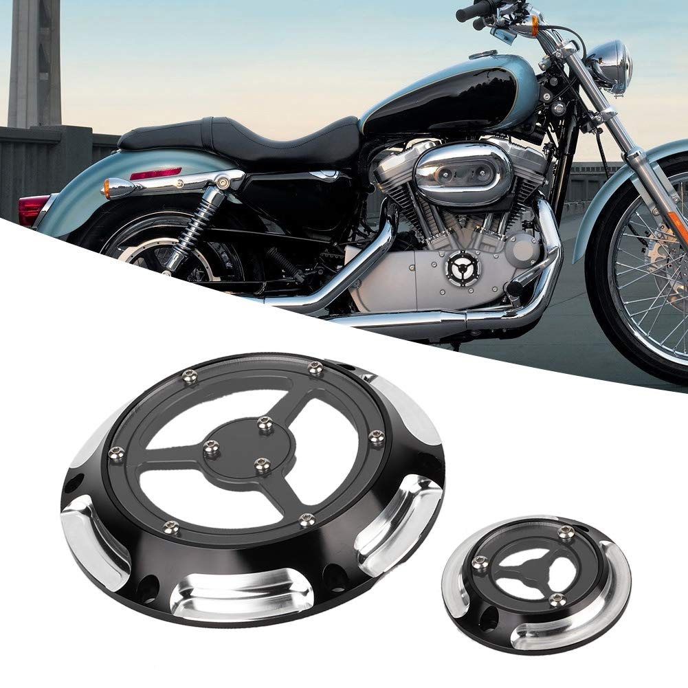 Ausla Set Coperchio Derby in Alluminio e Coperchio Timer Nero Argento Sostituzione Motore per Motociclisti Adatto per Modelli XL XR 883 1200 Dal 2004 a Successivi (Nero e argento)