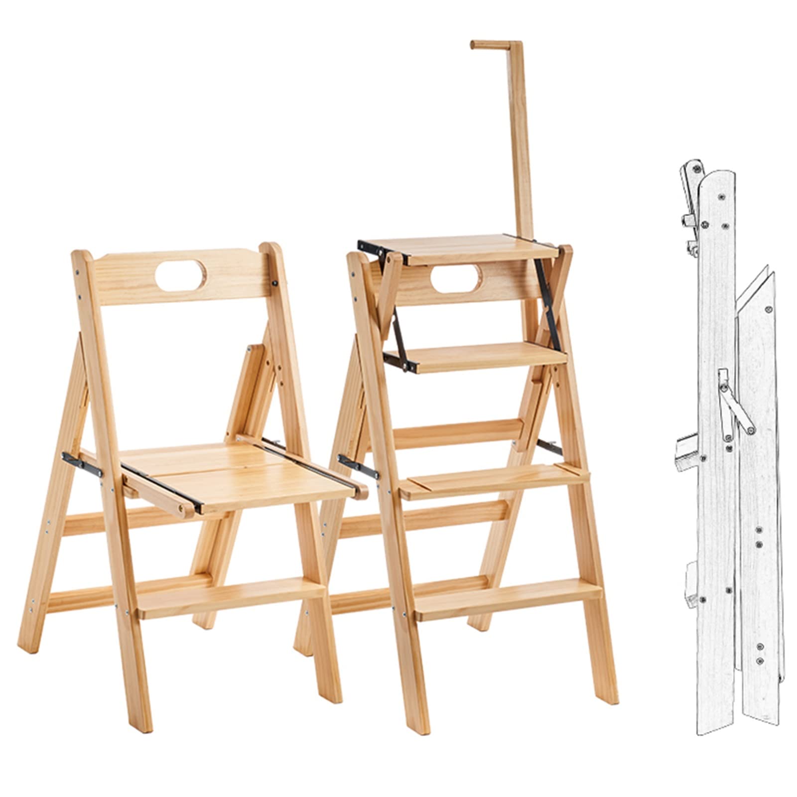 Silla de Escalera Plegable de Madera de 4 Niveles Taburete Portátil Multiusos 82x43x57 cm Color C