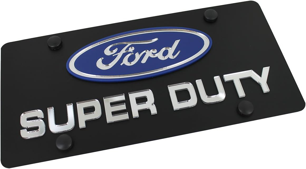 Inc. Blue Oval Logo +Super Duty Name Badge On Carbon Stainless Steel License Plate for Ford Super Duty