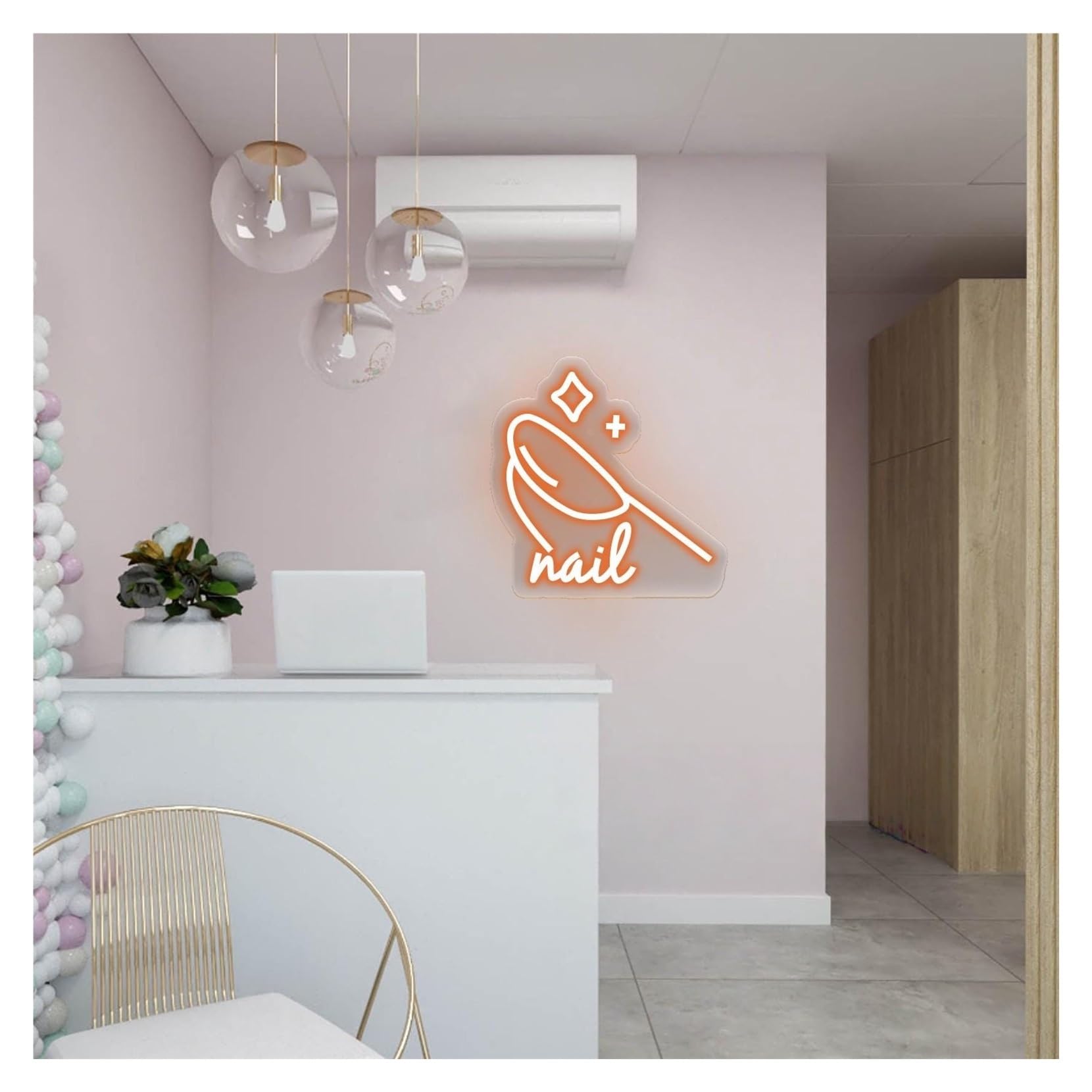 RONGCH Hanging Art Signs Nail Salon Neon Sign,Suitable for Beauty Spa Wall Decor with Dimmable 39cmx40cm(C)