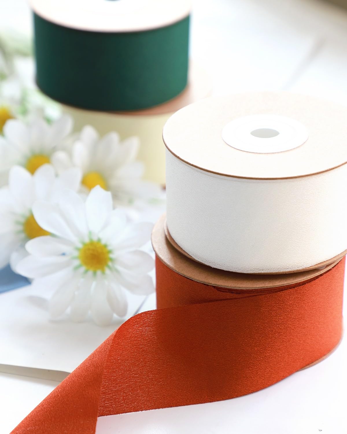 MORSUNBELA Green Chiffon Ribbon - Sage, Eucalyptus & Mint Green - 25mm x 23m, Green, 2.5 cm x 23 m - Image 2