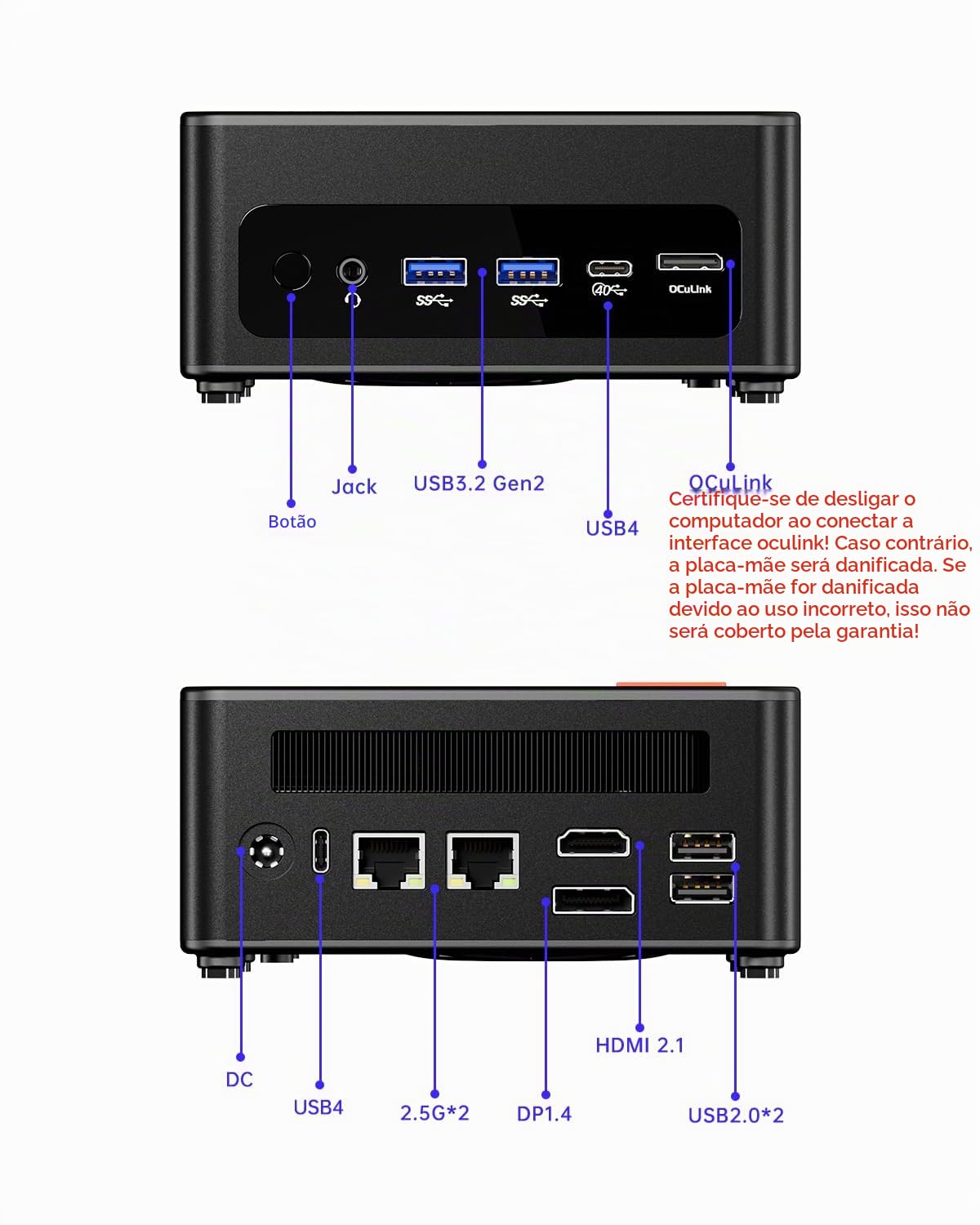 AOOSTAR Mini PC GEM12 MAX Ryzen 7 8745HS (8C/16T até 5,1GHz), SEM