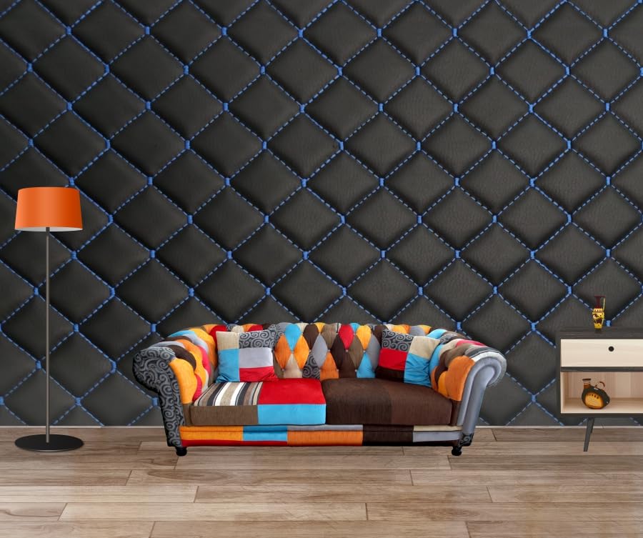 Image of Self-Adhesive 3D Decorative Abstract Wallpaper Specific Product for Bedroom, Living Room, Kids Room, Play Room, Office Wallpaper for Home Decor, Size (16x48 Inches Each Black & Blue Strip)