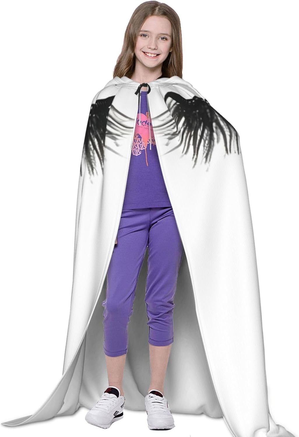 Eyelash Lip White print Wizard Hooded Robe Medieval Cape Renaissance Cloak for Men Women Halloween Costume