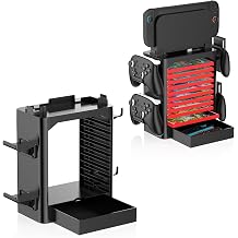 EJGAME Game Storage Tower Compatible With Nintendo Switch 2/Switch, Game Disk Rack, Controller Organizer, Switch 2 Dock Holder Stand for Gamers