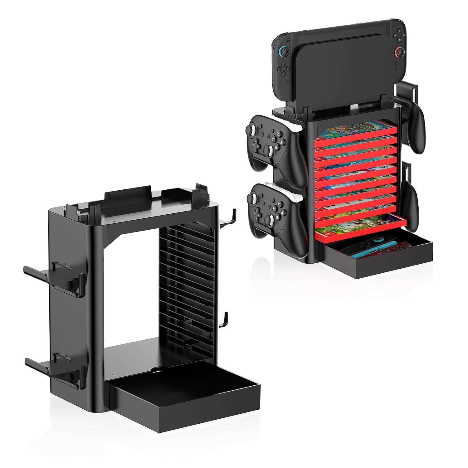 EJGAME Game Storage Tower Compatible With Nintendo Switch 2/Switch, Game Disk Rack, Controller Organizer, Switch 2 Dock Holder Stand for Gamers