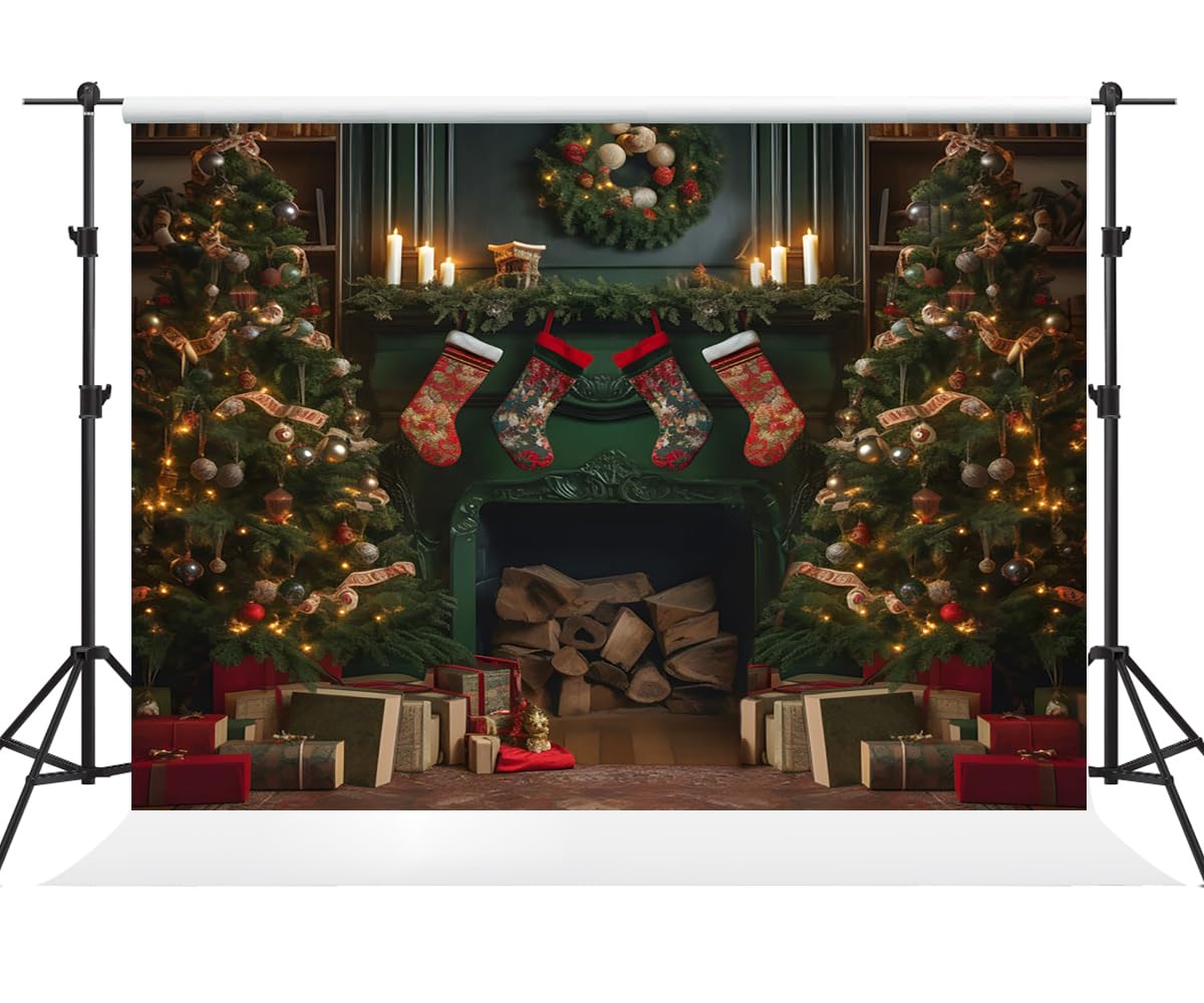 Kate Christmas Backdrop For Photography Green Xmas Fireplace Trees Backdrops Home Party Decoration Background Photo Fabric Studio Props (10x8ft