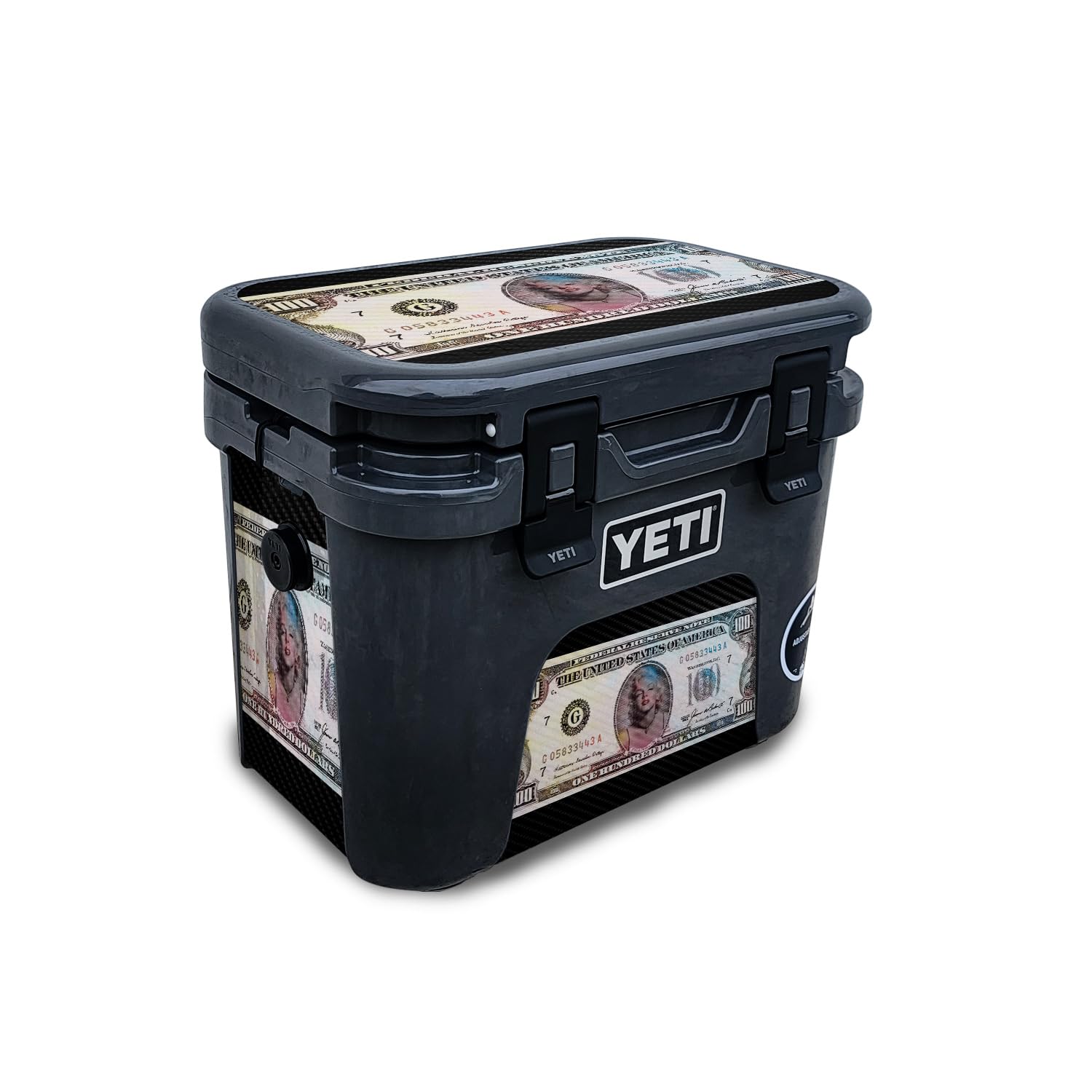 Carbon Fiber Skin Compatible with Yeti Roadie 15 Hard Cooler - Monroe Currency - Premium 3M Vinyl Protective Wrap Decal Cover - Easy to Apply | Crafted in The USA by MightySkins