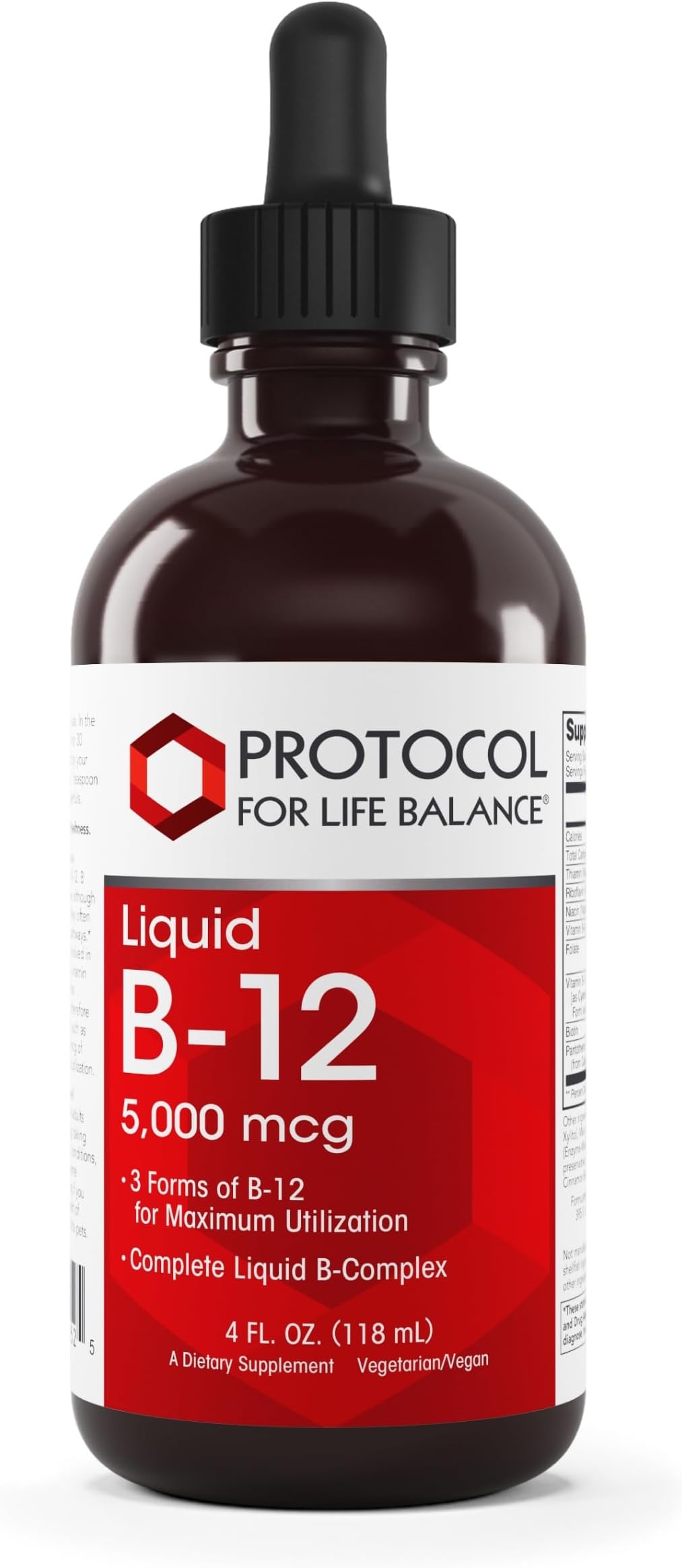 Liquid B-12 5,000mcg - Nervous System Support - with B Vitamins - Dairy Free & Vegan Vitamin B Liquid - 4 fl oz