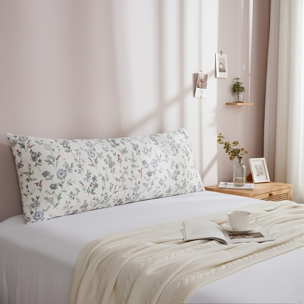Standard Size Pillowcase 100% Cotton Pillow Case, 1-Pieces Beige Botanical Floral Vintage Pillow Cover, Soft Breathable Envelope Closure Pillow Case Set (Standard, 20"x26")