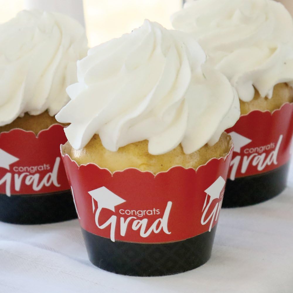 Big Dot of Happiness Red Graduation Party Decorations - Party Cupcake Wrappers - Set of 12