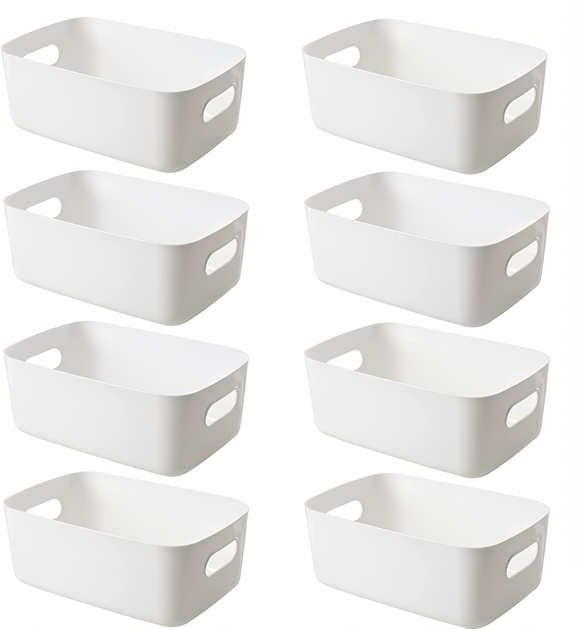 JOMILA Small Storage Bin, Durable Storage Basket Cabinet Organizer, Pack of 8 (White)