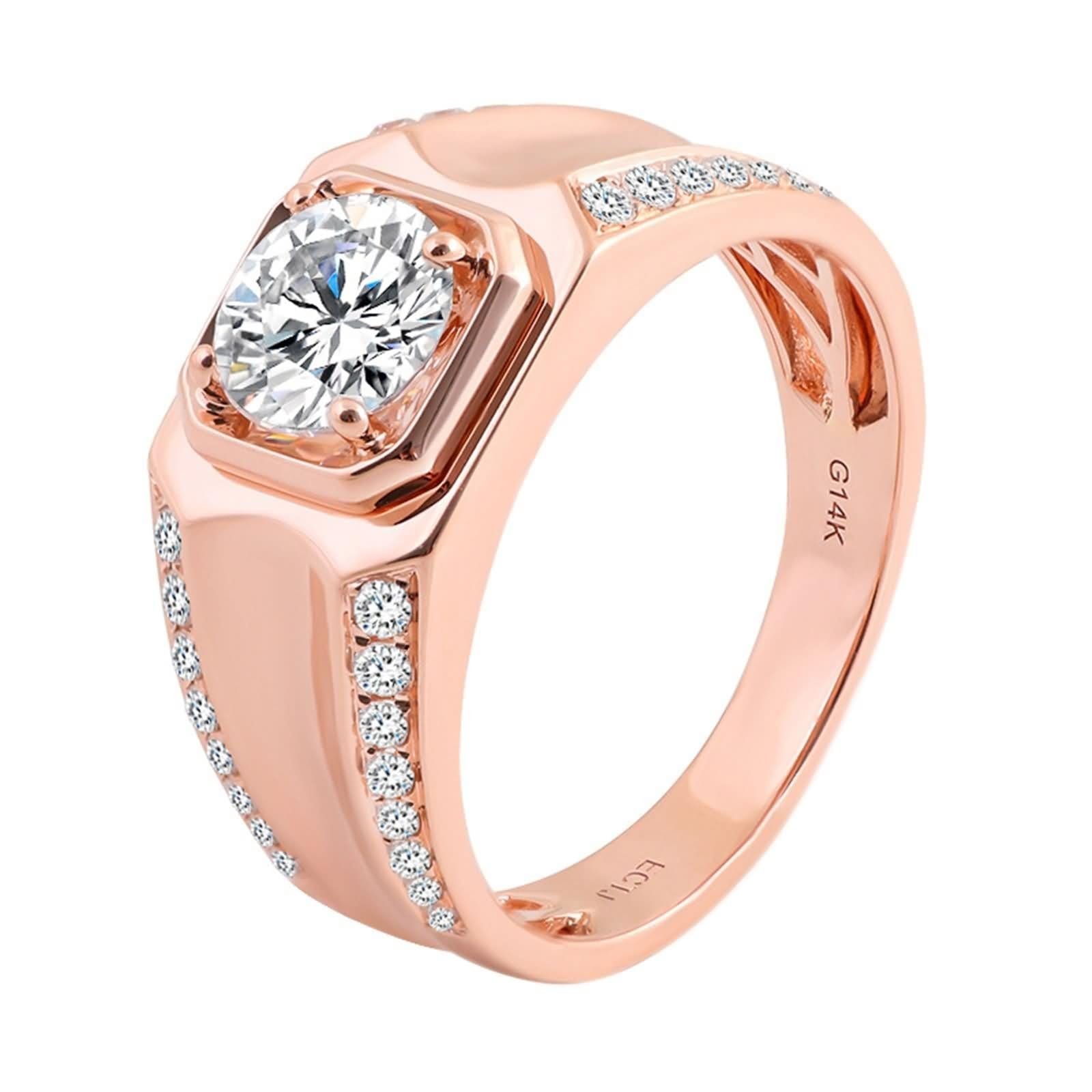 Wycian Anillos De Compromiso Anillo De Compromiso Mujer Moissanita Oro Rosa De 14 Quilates Anillo Redondo De 4 Puntas con Moissanita Tamaño 9,5 Moda Para Hermana Cumpleaños Joyas