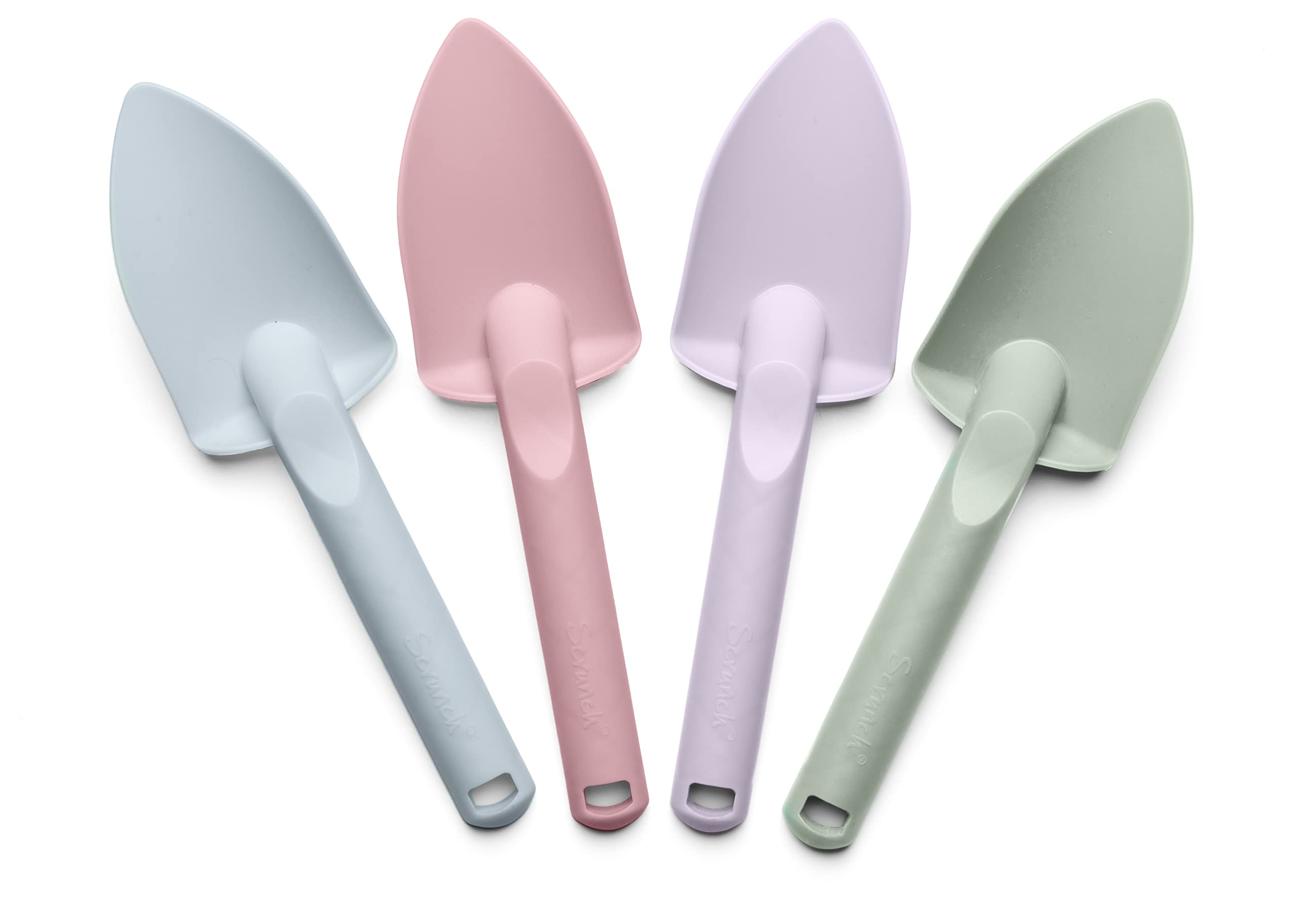 Scrunch Durable Beach Spade Set - 4 Spades for use as Sand Toys, Ideal for Sand Pits, Garden, Water Play and Mud Kitchen - Beach Accessories Great Holiday Essentials for Kids, Pastel