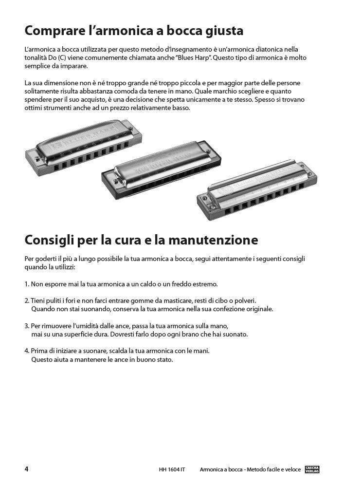 CASCHA Set d'apprentissage avec un harmonica diatonique de haute qualité en do majeur, méthode italienne pour débutants, étui et chiffon de nettoyage, idéal pour débutants & adultes, Noir