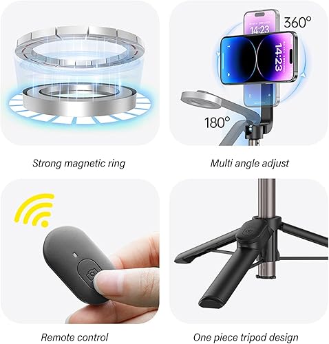 Miniatura 4 de Trípode para selfie, soporte magnético extensible para teléfono, control remoto de rotación flexible, trípode ligero para selfie stick para