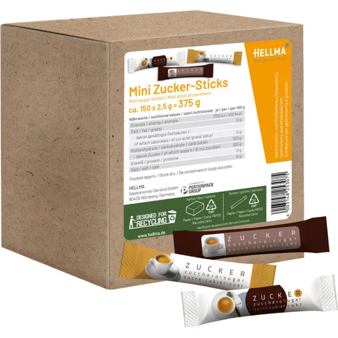 Mini Zucker-Sticks Zucker 375 Gramm (150 Sticks à 2.5g.)