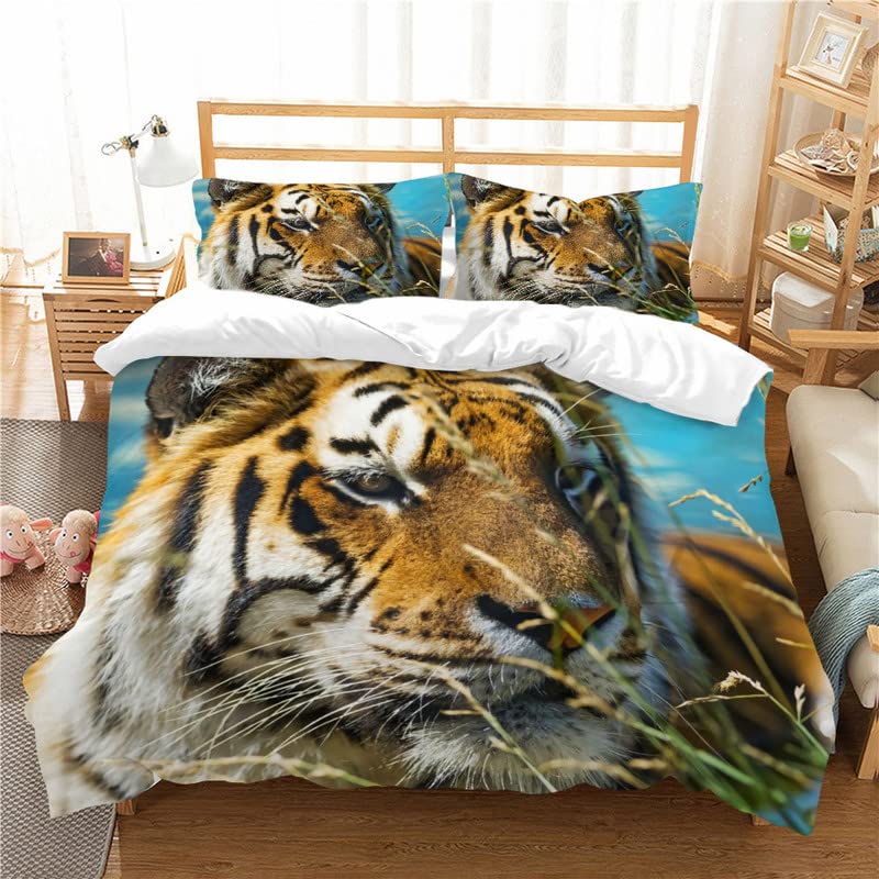 Amazon｜布団カバー ライトブルー・タイガー マイクロファイバー 便利