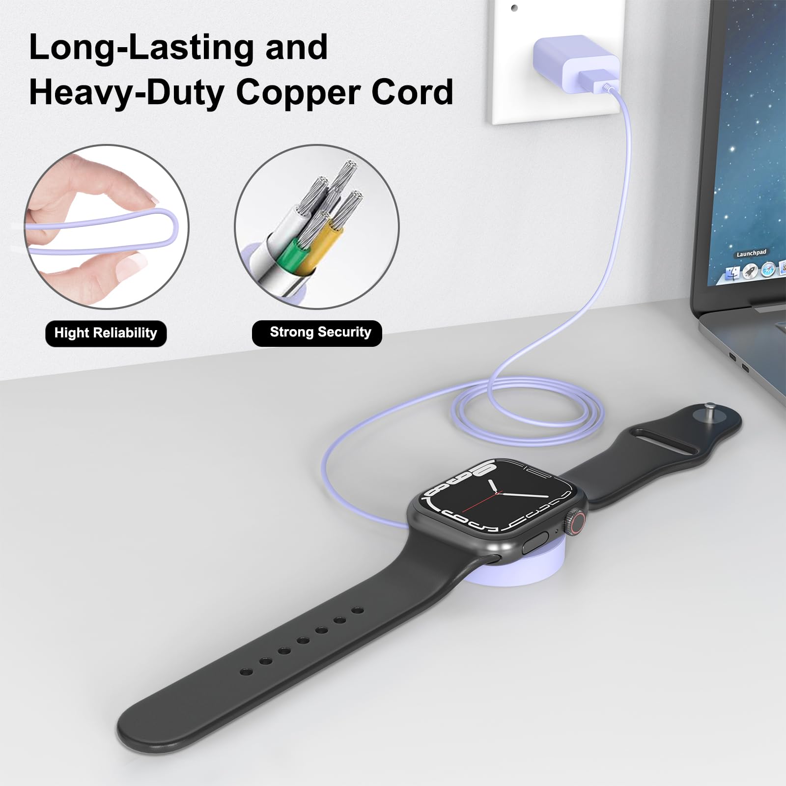 Caricabatterie per orologio per Apple Watch Charger [Apple MFi certificato] Caricabatterie per orologio magnetico iWatch Caricatore da 3,3 piedi Cavo di ricarica rapida USB A Adattatore da parete per