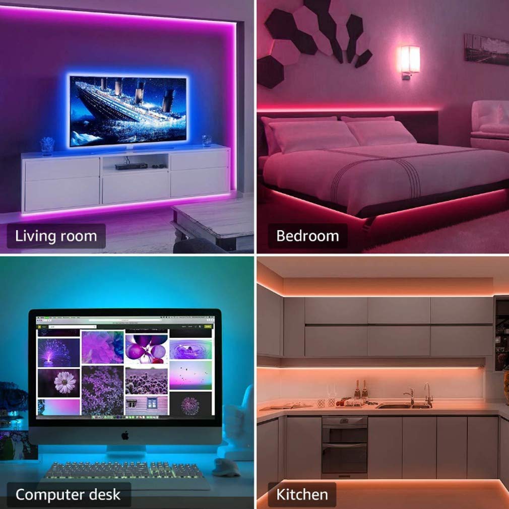 Tira Led RGB 5M, Luces Led Smart 5050 Control App Habitacion con Controlador WiFi Sincronizar Música 24 Teclas Control Remoto RF Luz De Ambiente para El Hogar Dormitorio Habitación TV Fiesta,10M