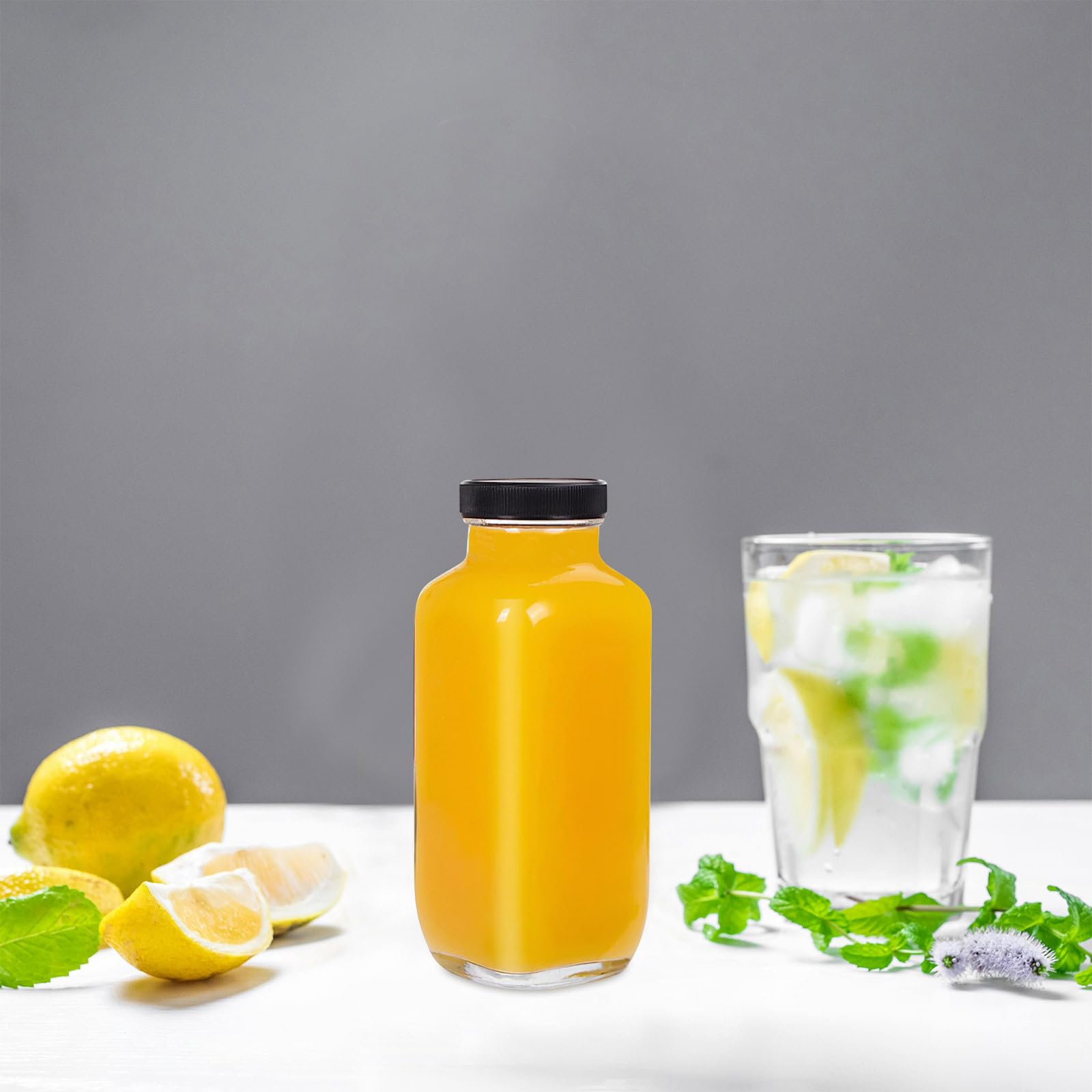Artibetter Set 4 Bottiglie di Vetro Quadrate 500 Ml per Frullati e Succhi, Contenitori Riutilizzabili con Coperchio Ermetico, Materiale Sicuro per Ufficio e Viaggio Riutilizzabile