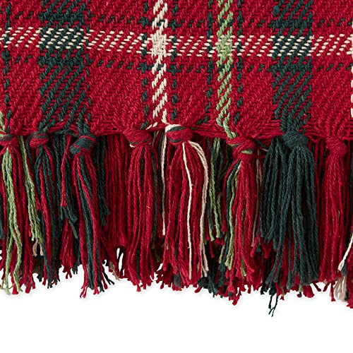 Dii Christmas Plaid Décor Collection Recycled Cotton Throw Size Holiday Blankets, 50X60, Tartan Holly Red #TOP3