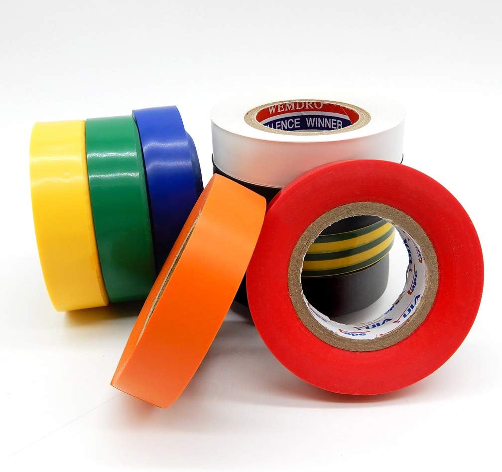 Maveek 10 Pack Colored Electrical Tapes 0.67Inch 65.6Ft PVC Waterproof for Outdoor Pipes Winter Snow Tool, Flame Retardant Strong Rubber Based Adhesive Gaffer Tape Rolls Assortment Bulk 9 Color