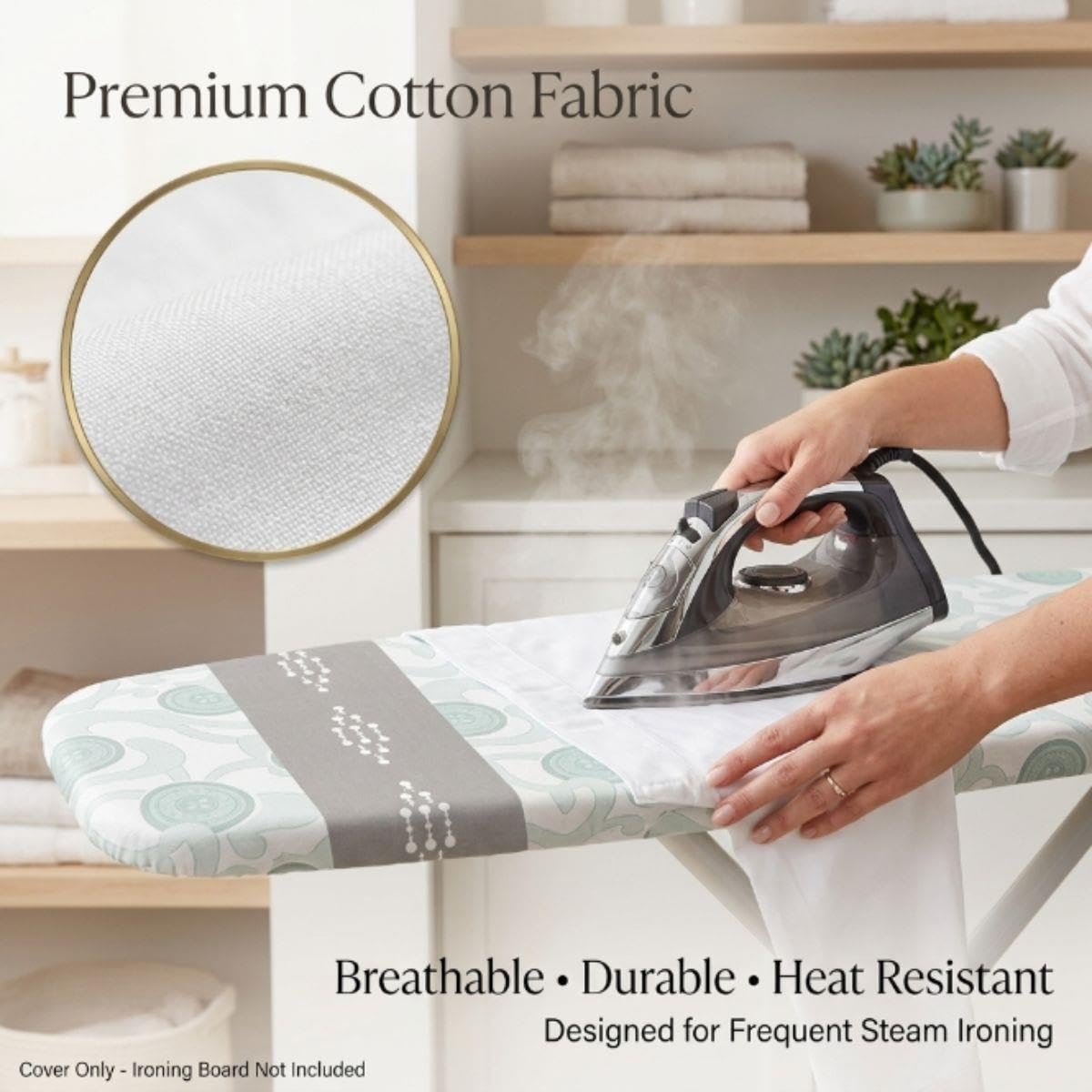Copriasse da stiro imbottito, Telo per asse da stiro in cotone traspirante | Resistente al calore con elastico e chiusura, Misura 120x40 cm 125x45 cm 130x50 cm(Scallop,L147 x W58 CM)