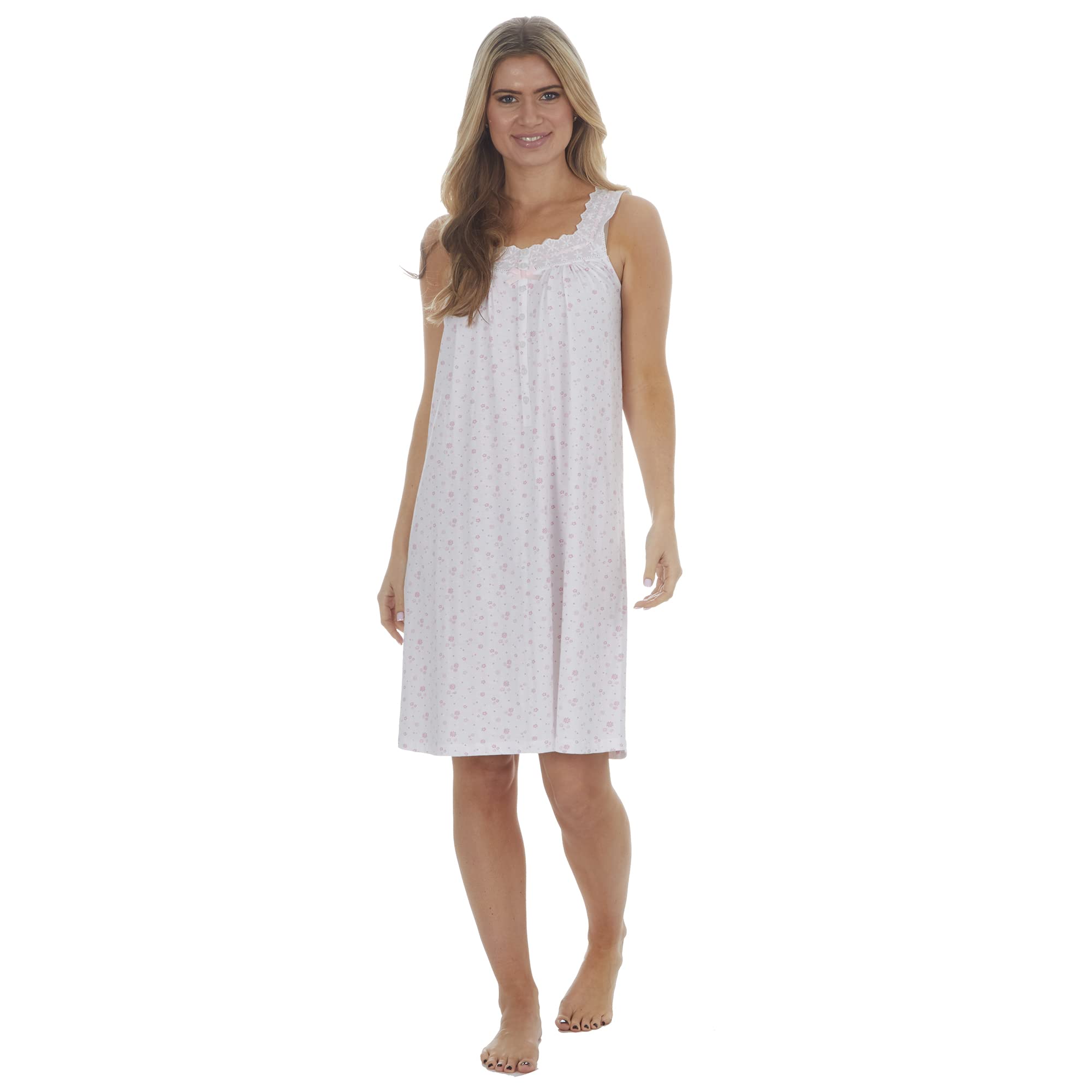 Metzuyan Ladies Sleeveless Floral Nightdress 100% Cotton Nightie Pink 18-20
