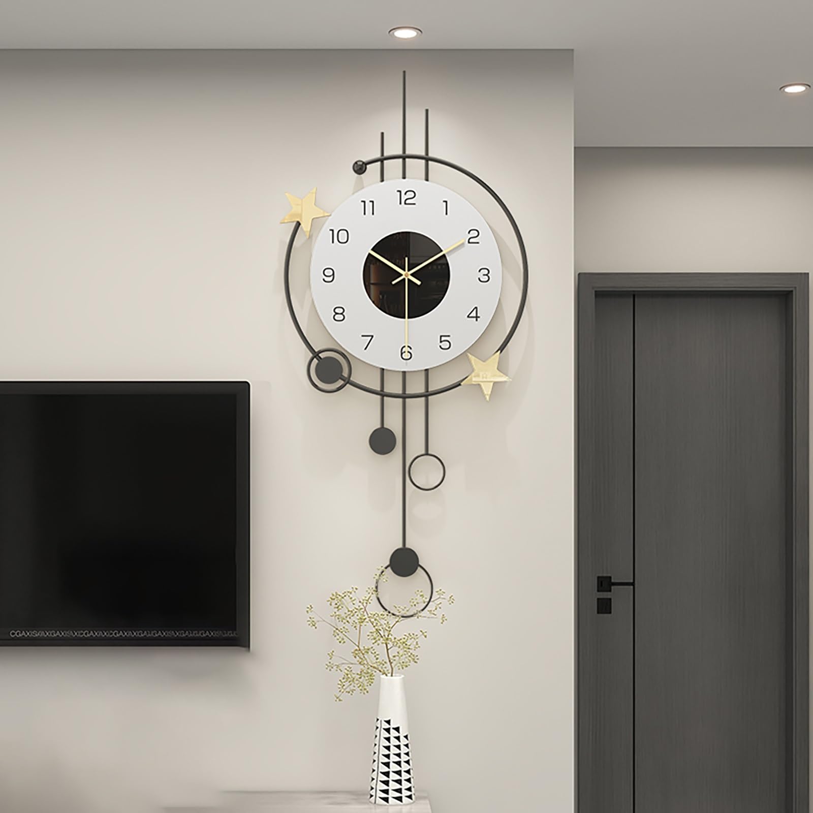Reloj de Pared Grande,Moderno Reloj de Pared Redondo de Metal,con Movimiento Silencioso,para Oficina,Sala,Dormitorio.(36x76cm)