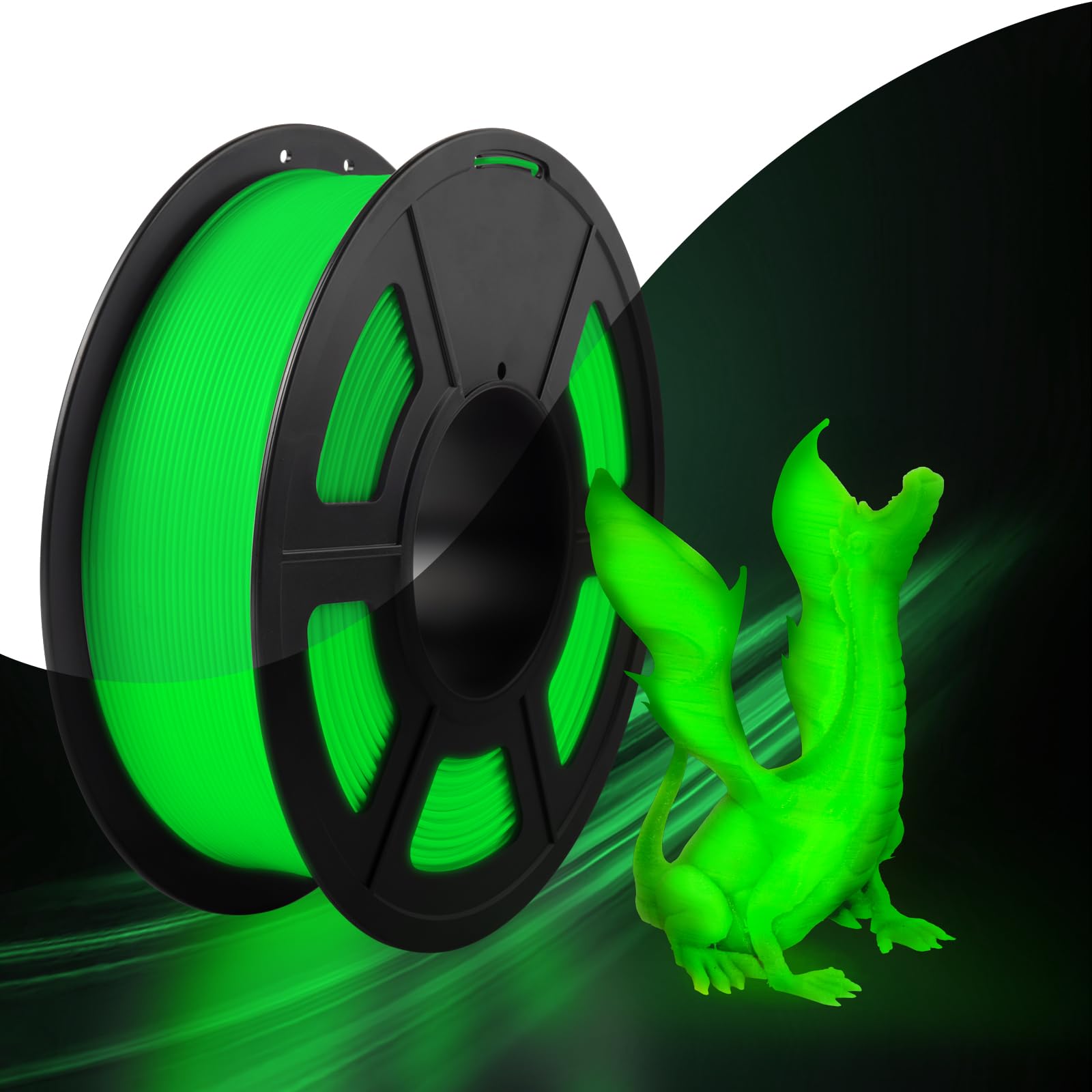 SUNLU Glow in the Dark PLA, Luminous 3D Printer Filament, PLA Filament 1.75 mm +/-0.02 mm, 1 kg Spool Filament PLA for FDM 3D Printers (Green PLA, Glows Green)