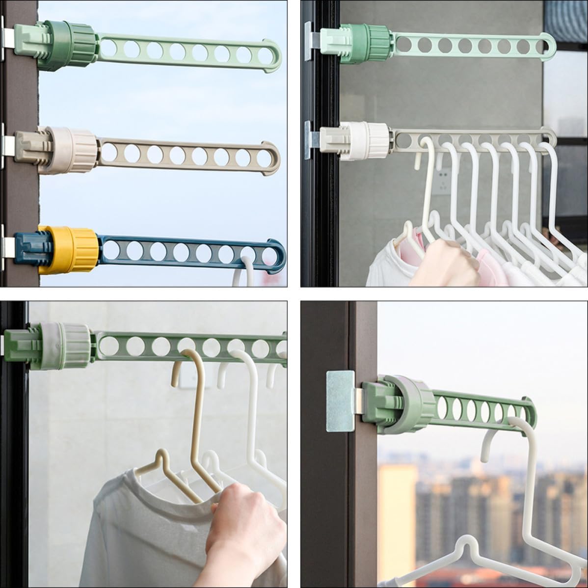 2pcs Retractable Window Clothes Rack 8 Holes Telescopic ABS