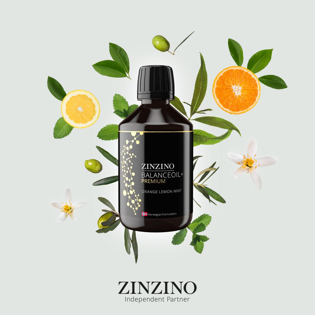 ZinZino BalanceOil+ Premium Olej rybny z Omega-3 2478 mg, Omega-9, Witamina D3, Tokoferol, DHA, EPA z oliwą z oliwek, 300 ml